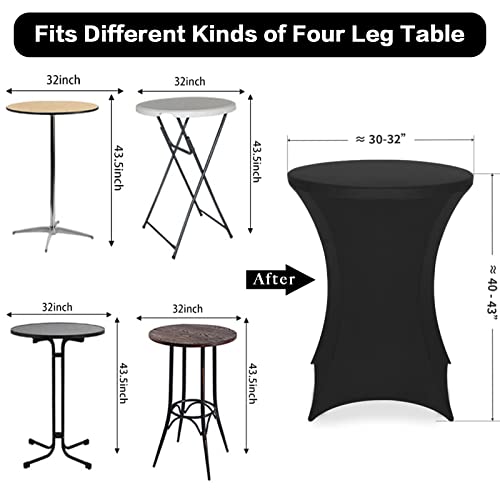 Gfcc Spandex Cocktail Table Covers - 4 Pack 32X43 Inch Black Stretch Cocktail Tablecloth Fitted High Boy Round Table Cloths For Party Wedding Dj Bar Event Banquet Birthday #TOP3