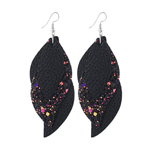 Boucles d'oreilles feuille en cuir à paillettes pour sublimer vos soirées
