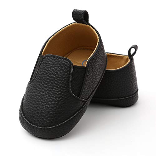 Mamamiya Toddler Oxford Moccasins Walking Shoes for Babies Elastic Ankle Loafers Fabric Sole Unisex Girls Boys PU Leather Booties Infant Fashion Fleshly Anti-Slip Casual Sneaker Soft Sole, Elastic Ankleblack, 6-12 Months Infant