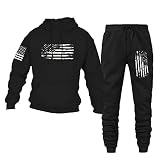 Ovjircd Vintage American Flag Tracksuit Set for Men and Women - Long Sleeve Distressed USA Flag Pull