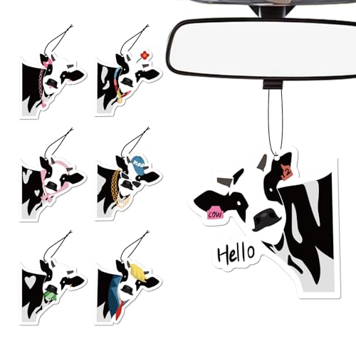 Image of 7 Pcs Cow Print Car Air Fresheners for Women - Cute Hanging Car Accessories for Rear View Mirror, Car Interior Decorations with Assorted Scents, Long-Lasting Automotive Accessories for SUVs, Trucks