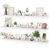 Heimlove 48 Inch Picture Ledge Shelf with Lip,White Floating Shelves for Wall Set of 3,Long Wall Shelves in Varying Depths for Living Room,Bedroom,Nursery,Bookshelf