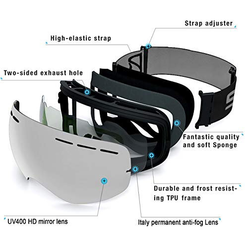 Sposune Ski Goggles Over Glasses - Snow/Snowboard Goggle For Men, Women & Youth - Uv400 Anti-Fog Snowmobile Goggles #TOP1