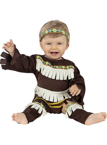 Funidelia | Disfraz de Indio para bebé Indios, Vaqueros, Western - Disfraz para bebé y divertidos accesorios para Fiestas, Carnaval y Halloween - Talla 6-12 meses - Marrón