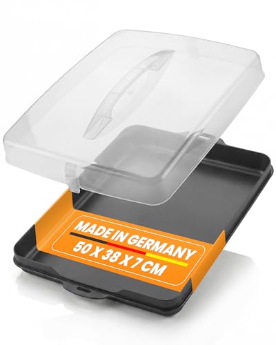 EUROHOME Kuchencontainer - Blechkuchen Transportbox 50 x 38 cm mit praktischem Tragegriff - Große Tortenglocke - Kuchenhaube mit sicherem Verschluss - Servier- und Transportbox für Kuchen und Torten