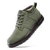 FLYLAND Men's Fashion Sneakers Chukka Boots Lace Up Leather Ankle Dress Boot Lightweight Walking Driving Shoes Amy Green 8.5