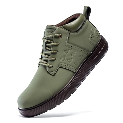 FLYLAND Men's Fashion Sneakers Chukka Boots Lace Up Leather Ankle Dress Boot Lightweight Walking Driving Shoes Amy Green 8.5