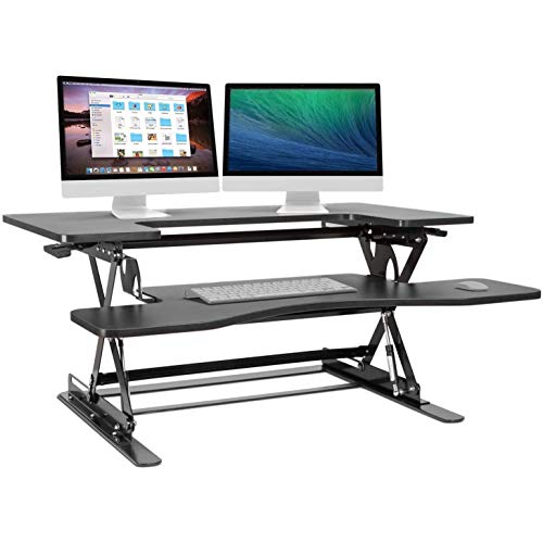 Halter Height Adjustable Pre-Assembled Standing Desk Converter, Elevating Desktop Riser, Standing Desk for Sit or Stand Computer Workstations, 36 Inches; Black