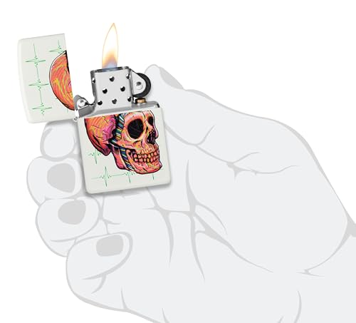 Image of Zippo Cyber Skull Windproof Lighter - Futuristic Bionic Skull Design, Color Image on Black Matte, Refillable, (BIS Certifed)