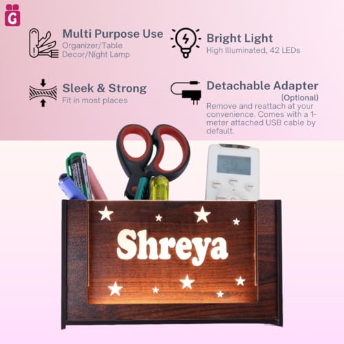 Image of Desk Organizer with LED Name Lamp | Customized Gift for Men, Women, Teachers, Doctors, Dad, Husband | Pen Holder, Table Lamp | Personalized Birthday Gift | Office Organizer - Two Box