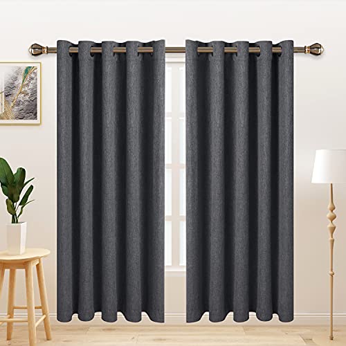 LORDTEX Cortinas opacas texturizadas de aspecto de lino con forro aislante térmico, cortinas de ventana con ojales gruesos y pesados para dormitorio, 70 x 72 pulgadas, gris, juego de 2 paneles