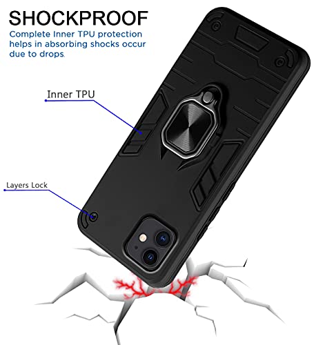 Image of Pikkme D5 Tough Armor Bumper Back Cover Case for iPhone 11 |Ring Holder & Kickstand in-Built (Black)