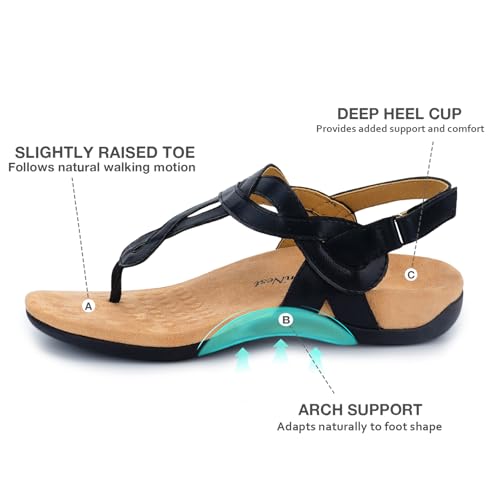 Image of Women's Orthopedic Arch Support Comfortable Walking Sandals, Orthotic Thong T-Strap Supportive Casual Flat Summer Sandals for Women