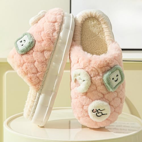 Fluffy Warm Slippers for Women and Men - Cute Cartoon Smile House Slippers with Furry Plush, Comfy Indoor and Outdoor Non-Slip Shoes2