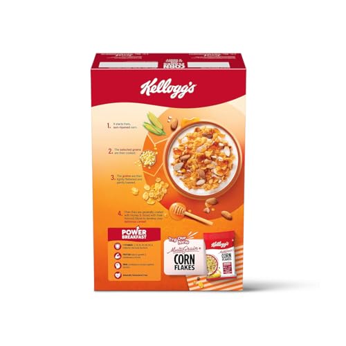 Image of Kellogg's Corn Flakes Real Almond Honey 300g| High in Iron, Vitamin B1, B2, B3, B6 & C | Naturally Cholesterol Free | Corn Flakes, Breakfast Cereal (Pack of 3)