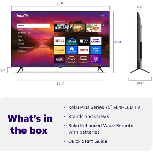 Image of Roku 75R6C7KIT1 75 inch Class Plus Series 4K QLED Mini LED Smart TV Dolby Vision HDR10 Plus 120Hz WiFi Voice Remote HD