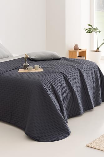 Miniatura 6 de Todocama Colcha Boutí Fina Con Diseño Estrella, Para Primavera, Verano, Otoño E Invierno. 100 Microfibra Extra Suave. Cubre Cama Multiusos. Cama 140 150 160-250x260cm Gris Oscuro