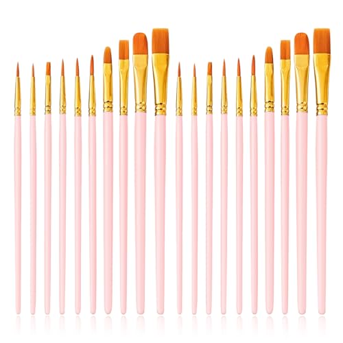 Quelcc 20 Piezas Pinceles Pintura Acrílica y Acuarela, Pinceles Miniaturas Profesionales con Cerdas de Nylon, para Acrílicas, Acuarelas, Rosa
