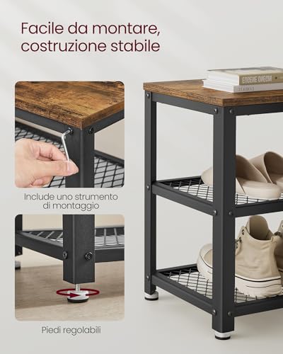 VASAGLE Panca Scarpiera, Scaffale Portascarpe a 2 Ripiani, Organizzatore per Scarpe, 73 x 30 x 45 cm, Ingresso Salotto Camera, Acciaio, Stile Industriale, Marrone Vintage e Nero LBS73X - Immagine 5