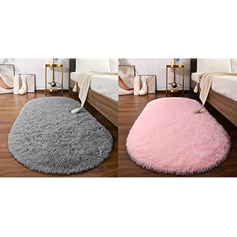 Softlife Fluffy Rugs for Bedroom, Shag Cute Area Rug for Girls and Kids Baby Room Home Decor, 2.6 x 5.3 Feet Oval Indoor Carpet for Nursery Dorm Living Room Cover