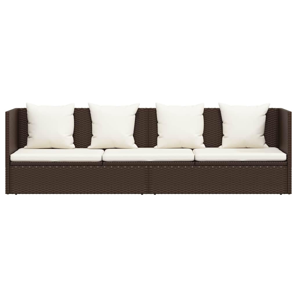 Sofa ogrodowa z polirattanu, brązowa, z poduszką, 200 x 60 x 58 cm, regulowane, 7-stopniowa, odporna na warunki atmosferyczne, na taras, balkon, basen, relaks, komfort wypoczynku