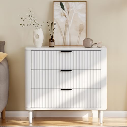 DWVO Fluted 3 Drawer Dresser, 32.5 Wider Modern Dressers Chest