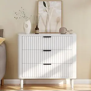 DWVO Fluted 3 Drawer Dresser, 32.5 Wider Modern Dressers Chest of Drawers with Solid Wood Legs, Wood Storage Dresser Organizer for Dorms, Flats, Living Rooms, Hallways, White