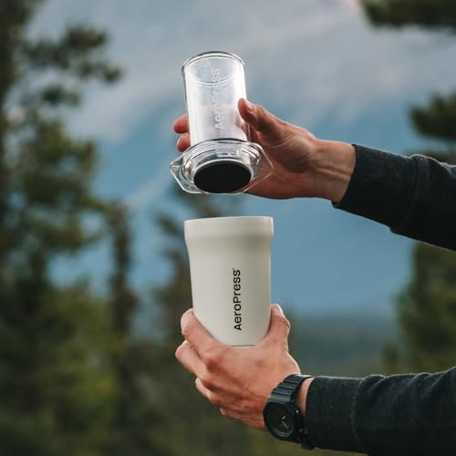 Image of AeroPress Go Plus, Small Portable Coffee Maker Kit, Travel, Camping & Office, All-in-One French Press, Pour-Over & Espresso Style Manual Brewer, 2 Min Brew for Less Bitterness, More Flavor, Cream