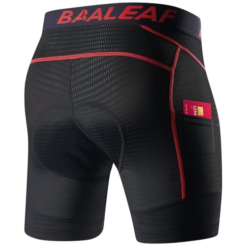 baleaf Men's Cycling Underwear 4D Padded Bike Shorts Pocket Mountain Bike Liner Bicycle Gear Red L