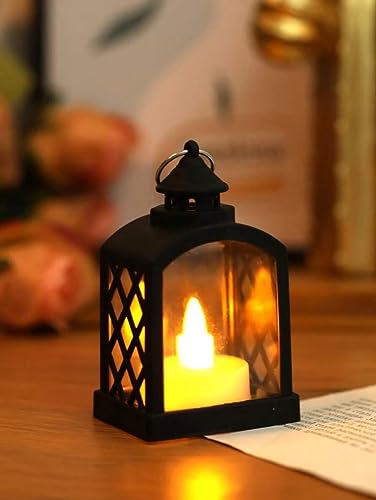 Image of SATYAM KRAFT 12 Pcs Small Antique LED Lantern - Romantic Flameless Hurricane Lamp, Wall Hanging Candle Holder for Home, Gift, Living Room, Bedroom, Wedding Decor (Yellow) (9 x 5.5 cm)