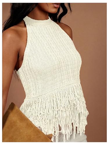 Floerns Women's Summer Fringe Trim Sweater Vest Sleeveless Knitted Going Out Halter Tops2