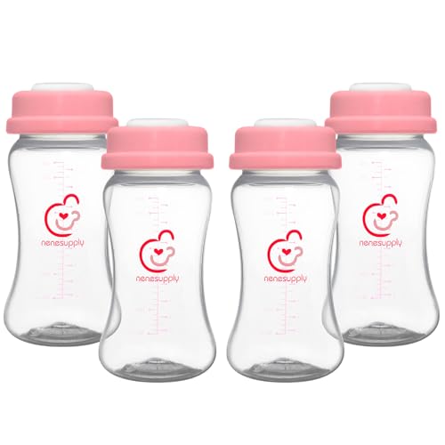 Image of NENESUPPLY Breastmilk Storage Bottles Collection for Spectra S1 S2 Motif Luna Breast Pumps 4 pc 9oz 280ml with Collar and Sealing Disc. Replace Spectra Bottles for Pumping Wide-Mouth