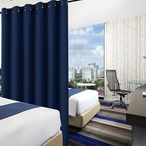 Image of RYB HOME Privacy Room Partition Curtains Blackout Drapes Energy Efficient Odor Reducing Window Treatment for Dorm Studio City Loft Cubicle, 9 ft Tall x 10 ft Wide, Navy Blue, 1 Panel