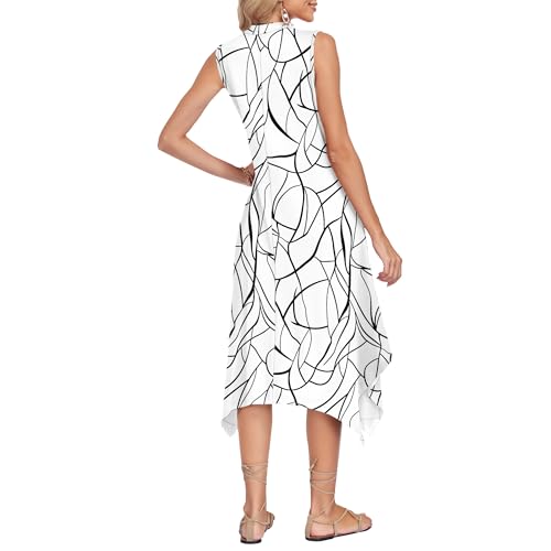 Image of AUSELILY Womens Summer Midi Dress V Neck Sleeveless Casual with Pockets | Flowy womens summer dress with asymmetrical hem, great for beach, vacation and daily wear