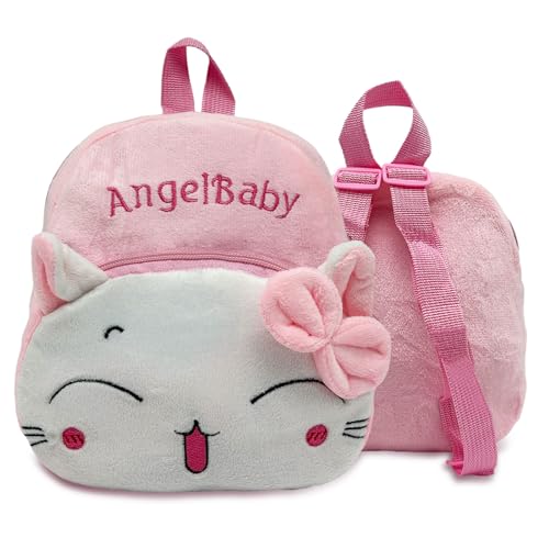 TSHAOUN Mochila Infantil, Suave Mochila de Felpa de Gato, Mochila Kindergarten Niña, Mochila Escolar Felpa Pequeño, Mini Mochila Escolar para Niñas de 1 a 2 Años (Rosa)