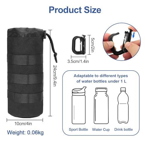 EEEKit Molle Bottle Pouch, 2PCS Tactical Water Bottle Holder with 2 D-Ring, Military Hydration Carrier Bag for Hiking Camping Backpack - Image 3