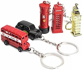 Set of 5 Die Cast Metal London City Keyring - London Bus, Taxi, Post Box, Telephone Box and Gold Big Ben by SpeakSmart® UK