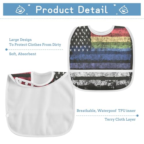 MCHIVER Rainbow Flag Black Baby Bibs for tag1 Waterproof Feeding Bib Apron with Food Cather Adjustable Cotton Food Eating Bib 2 Pack3