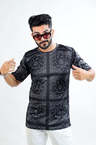 Image of HARPITA Men's Round Neck Half Sleeve Slim Fit Digital Printed Lycra T-Shirt