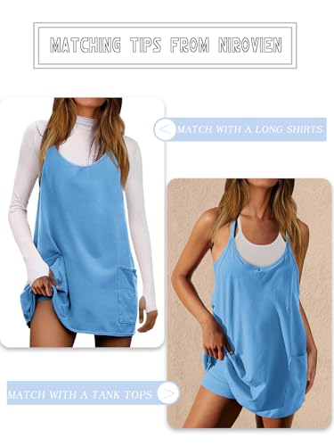 Image of Nirovien Womens Tennis Dress Workout Mini Dress with Shorts Sleeveless Spaghetti Straps Golf Athletic Dresses