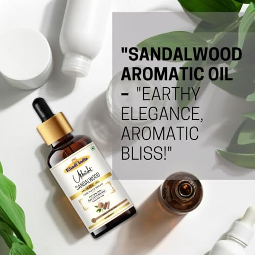 Image of Khadi Sandalwood Essential Oil 15ml | Pure Chandan Oil with Dropper for Skin Care, Hair Care, Bathing, Fragrance | For Stress Relief & Relaxation, Aromatherapy, Diffuser, Soap & Candle Making