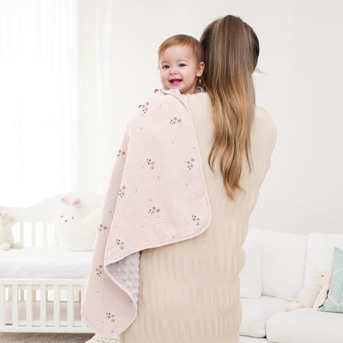 Image of Susurration Baby Blanket for Unisex Boys Girls, Soft Nursery Minky Blanket with Muslin Cotton Front and Dotted Fleece Back, Receiving Blanket for Baby Newborn Infant, 30x40inch