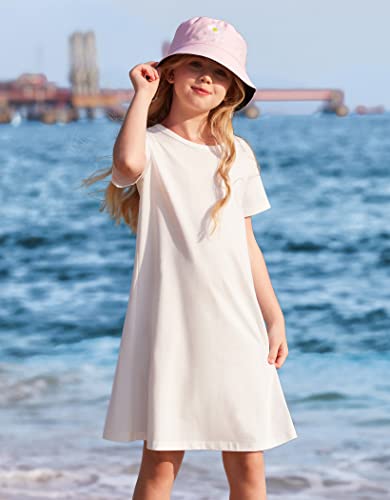 Arshiner Girls White Dress Kids Short Sleeve Solid Color Casual T-Shirt Dress #TOP1