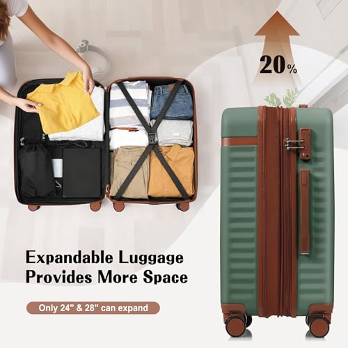 Image of Hardshell Luggage, Lightweight Suitcase with Spinner Wheels, GREEN+USB