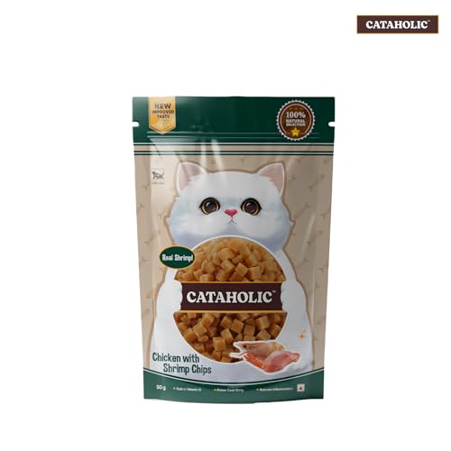 Image of Cataholic Chicken with Shrimp Chips Cat Treats, High Protein Crunchy Snacks, Natural Training & Reward Treats for All Cat Breeds, 50 g