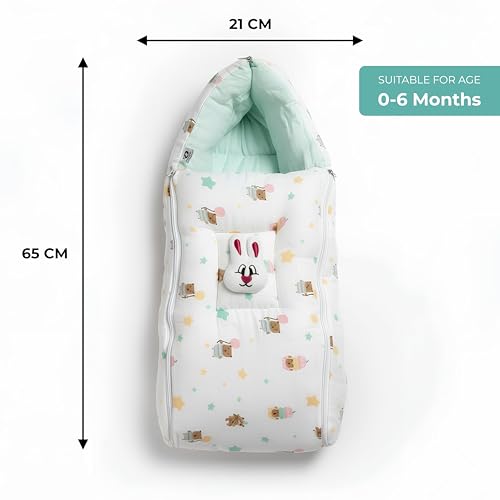 Image of VoiDrop Baby Sleeping Bag for new Born, Muslin Baby Sleeping Bag 0-6 Month for New Born & Infant, Washable & Foldable Cotton Design,(Green)