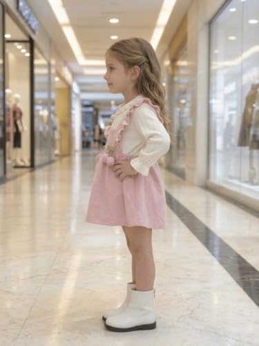 Image of Baby Girls Pink Frock Dress with White Full Sleeves | Cute Casual Dress for Girls | Stylish Flared Knee Length Kids Dress | Birthday, Festive & Everyday Wear