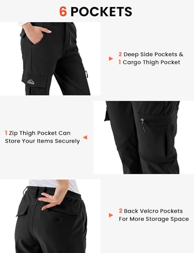 donhobo Damen Wanderhose Wasserdicht Softshellhose Outdoorhose Winddicht Warm Gefüttert Winterhose Trekkinghose Funktionshose Schwarz S