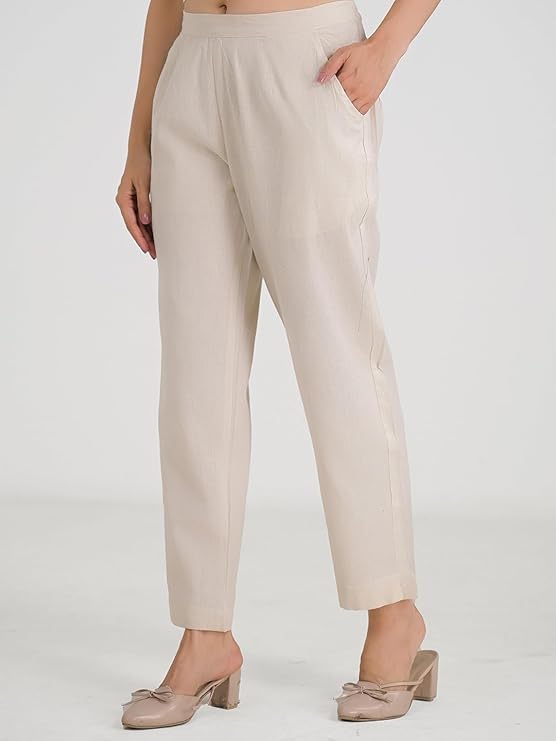 Image of Women's Solid Straight Fit Cotton Trousers | Slim Fit | Trousers for Women | Casual & Office Wear Bottom for Daily