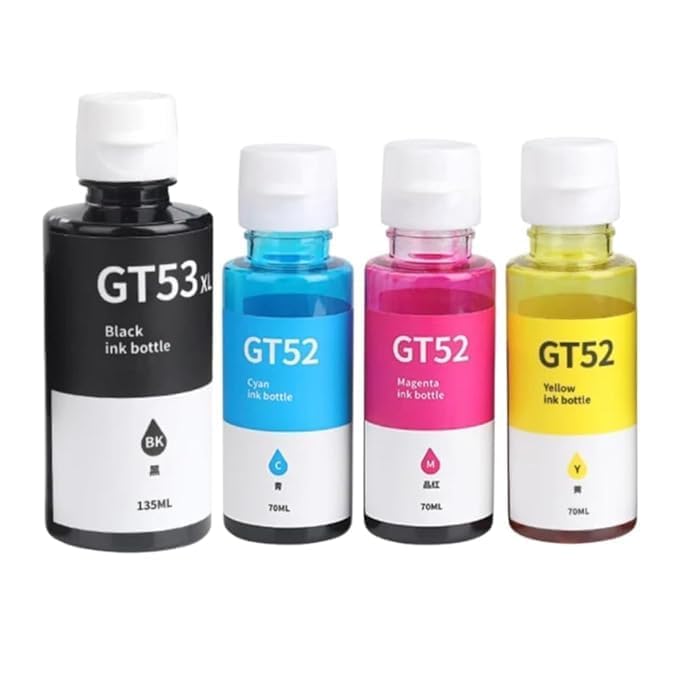 Image of Refill Ink for HP GT51XL /53XL GT 52 for HP Ink Tank 115,310,315,319,410,415,416,419,455,500,515,530,589,615,750,790,670,GT5810,GT5811,GT5820(GT51XL + GT52CMY(4 Color Set),